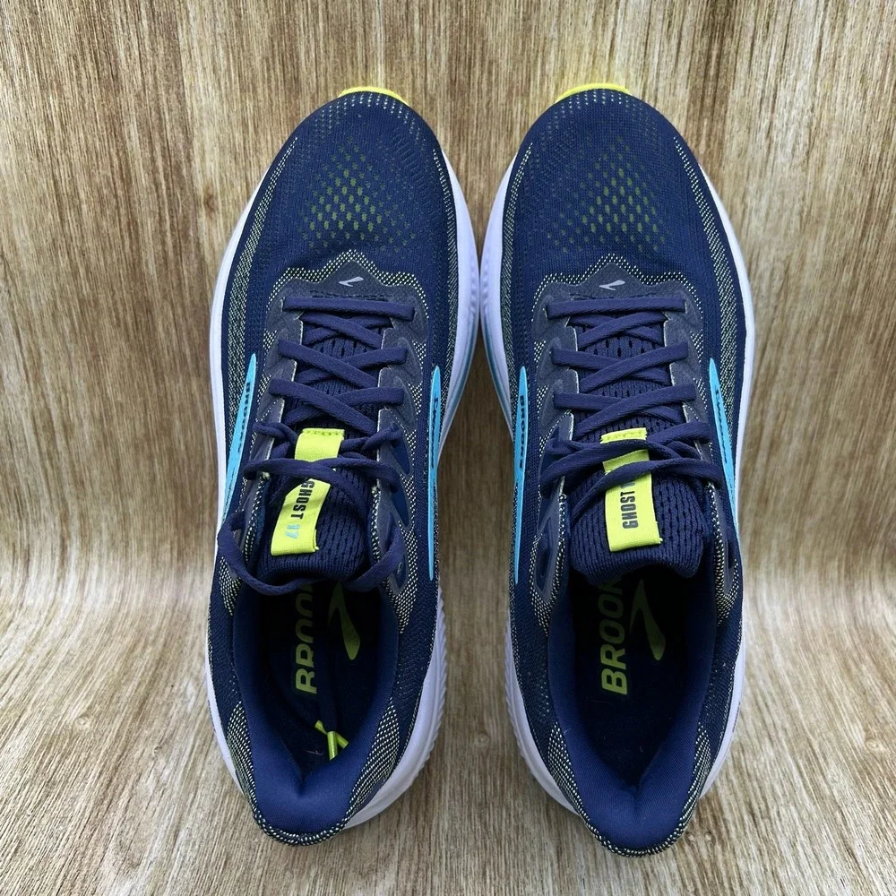 Brooks Ghost 17 Running Shoes Men's 9.5 Peacoat Blue Lime Sneakers 1104421D414